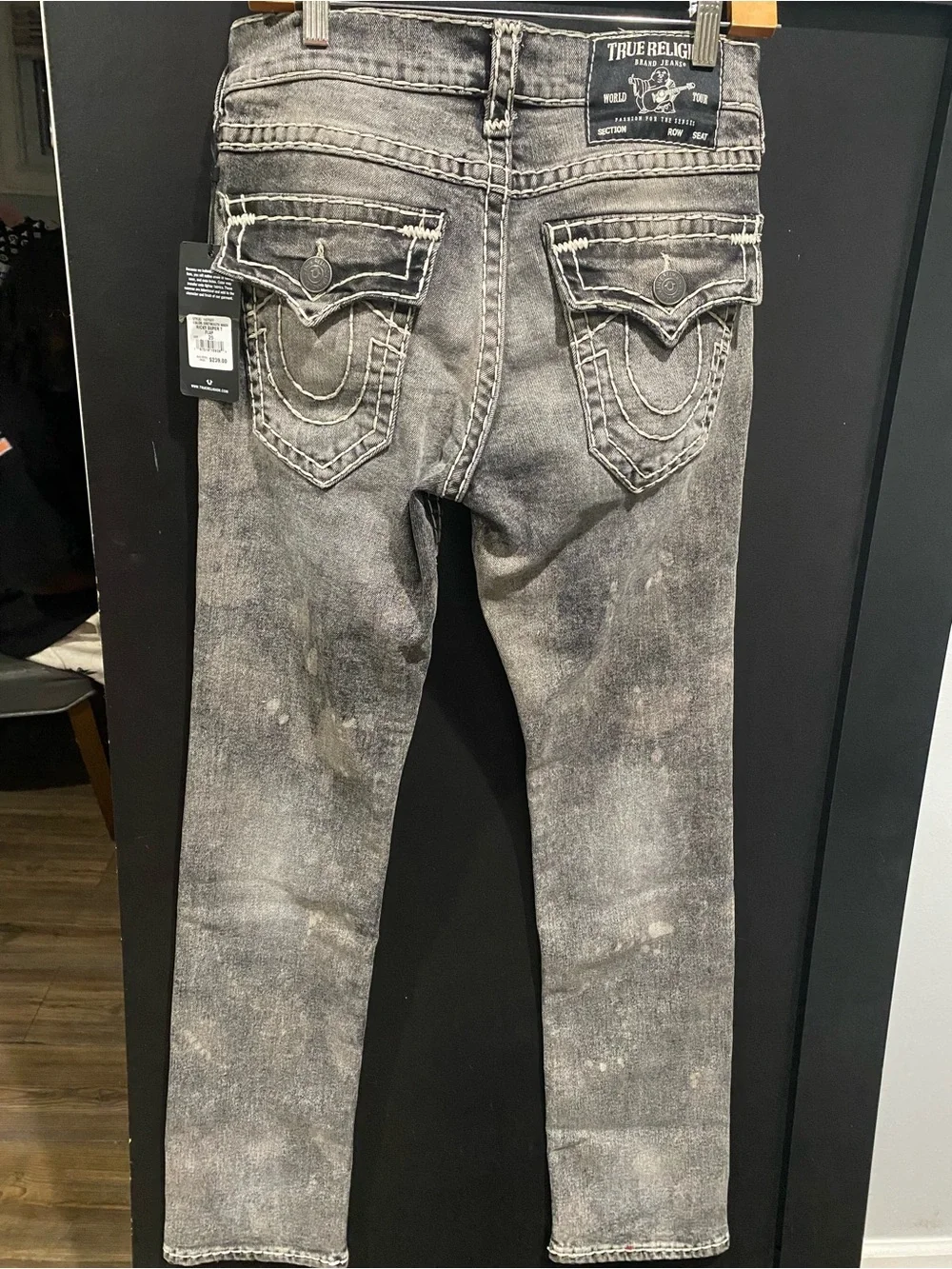 True Religion Men's Acid Wash Black Skinny Jeans